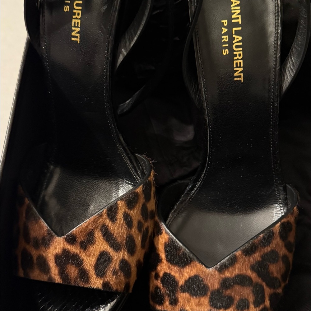 Saint Laurent Black and Brown Leopard Heels
